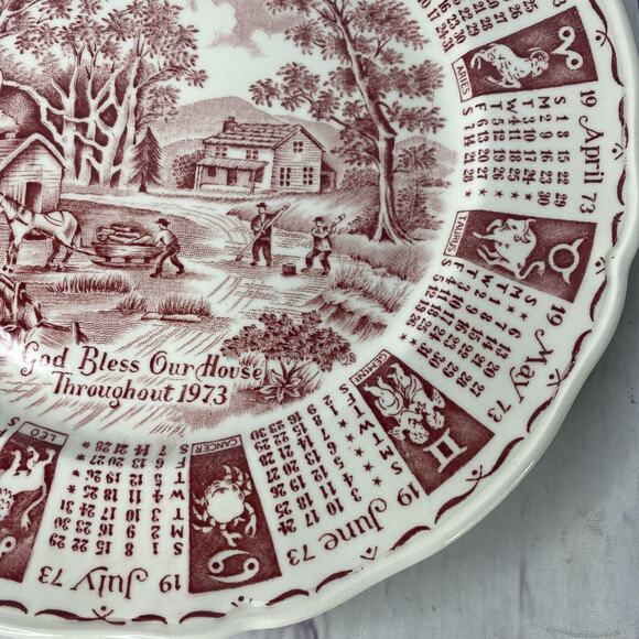 Alfred Meakin Staffordshire England 1973 Zodiac Calendar Plate 9 Inch - Picture 5 of 12